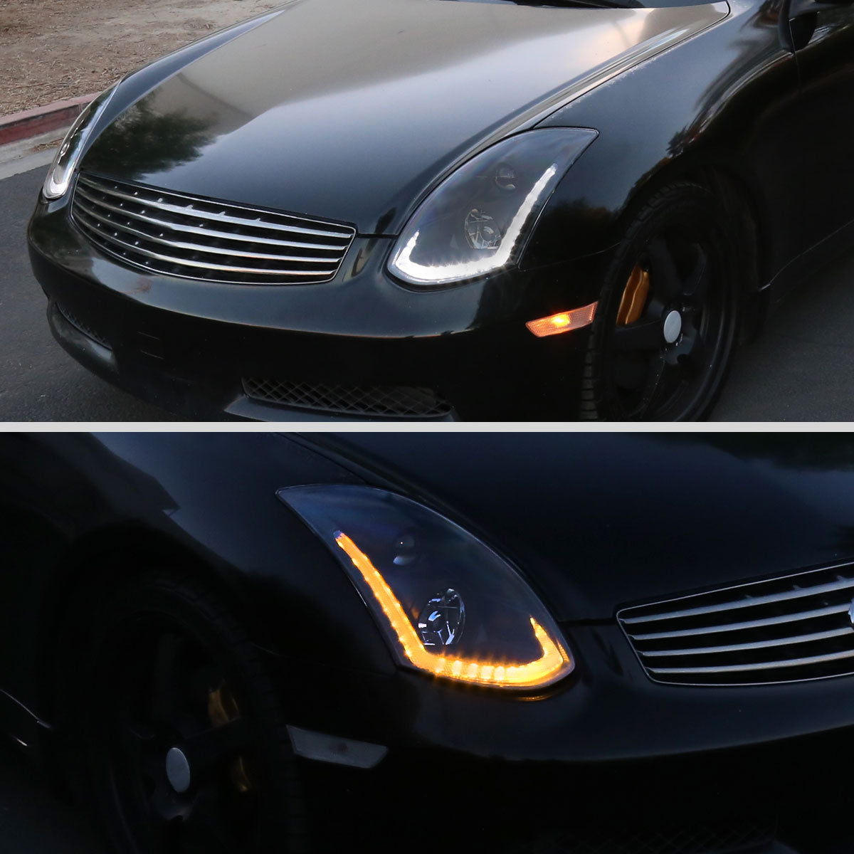 Spec-D 03-07 Infiniti G35 Coupe Headlights Sequential LED Bar Smoked