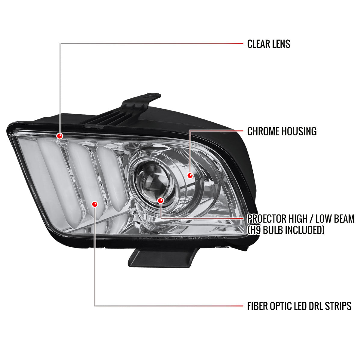 Spec-D 05-09 Ford Mustang LED Bar Projector Headlights Chrome