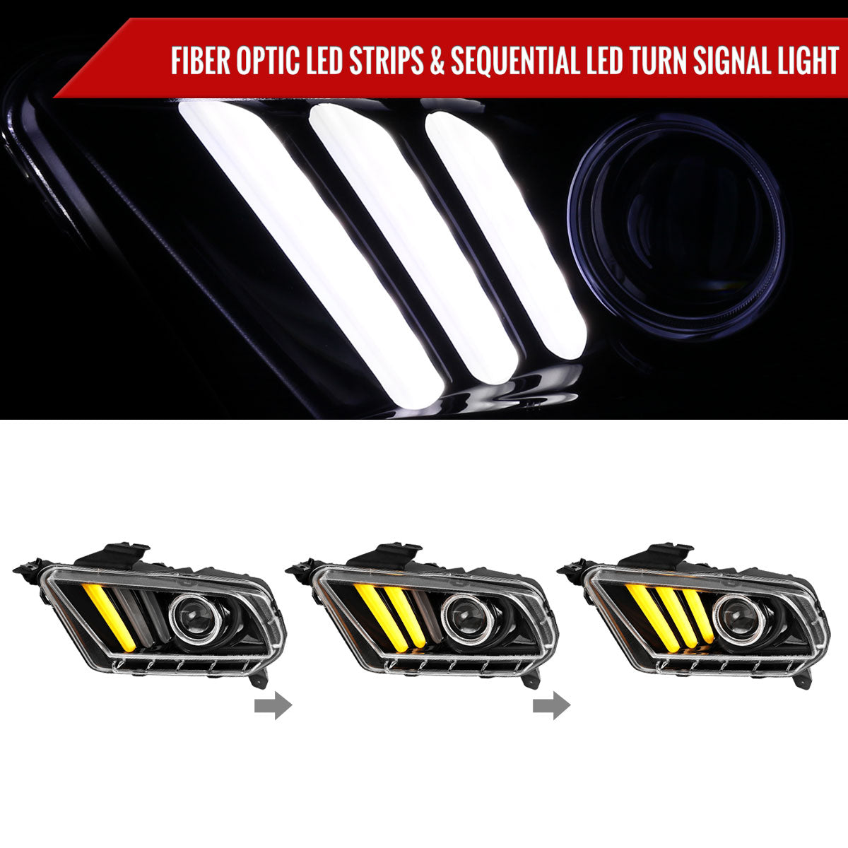 Spec-D 10-14 Ford Mustang Headlights Sequential Turn Signals Black