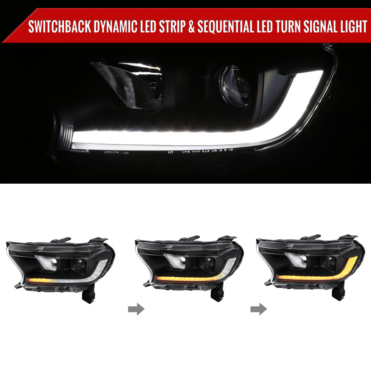 Spec-D 19-22 Ford Ranger SEQ LED Bar Projector Headlights Black