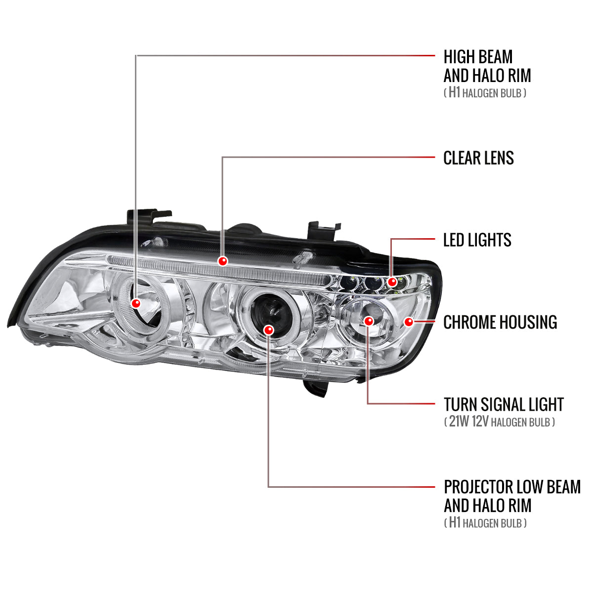 Spec-D 01-03 BMW E53 X5 Dual Halo Projector Headlights Chrome