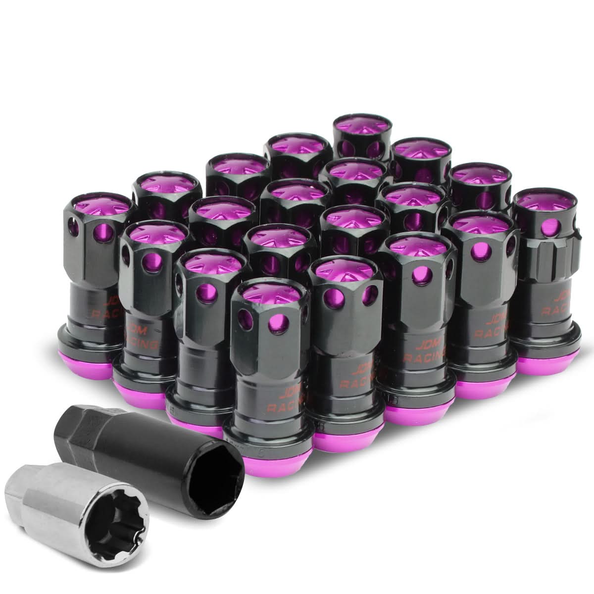 M12 x 1.5 Aluminum Lug Nuts 16pc + 4 Locks Black Purple