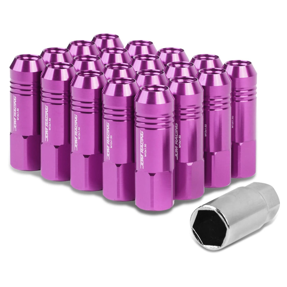 M12 x 1.5 Extended Aluminum Lug Nuts - 60mm Tall - Purple 20pc Set