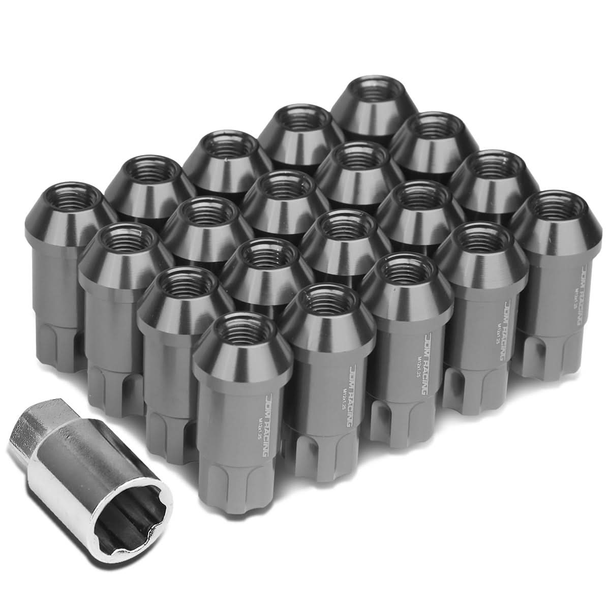 L40 Style Extended Lug Nuts M12x1.5 50mm Gun Metal 20pc w/ Locks Aluminum