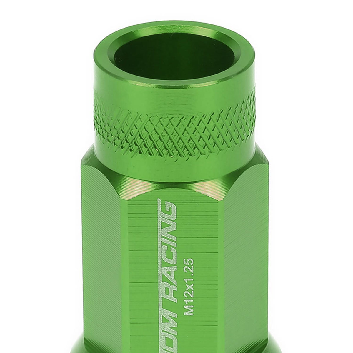 M12x1.25 Aluminum Lug Nuts - 50mm Extended Acorn Knurled - Green 20pc