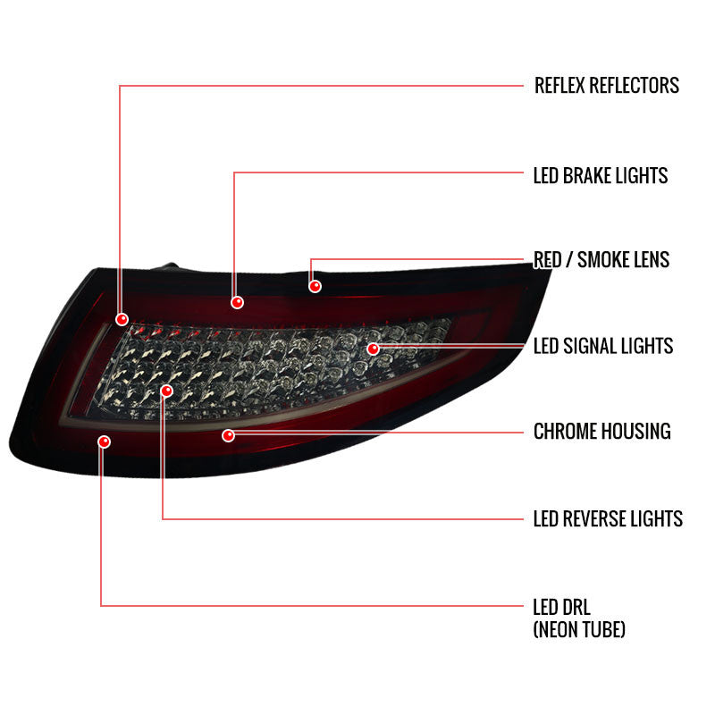 Spec-D 05-08 Porsche 997 911 LED Tail Light Red Smoked