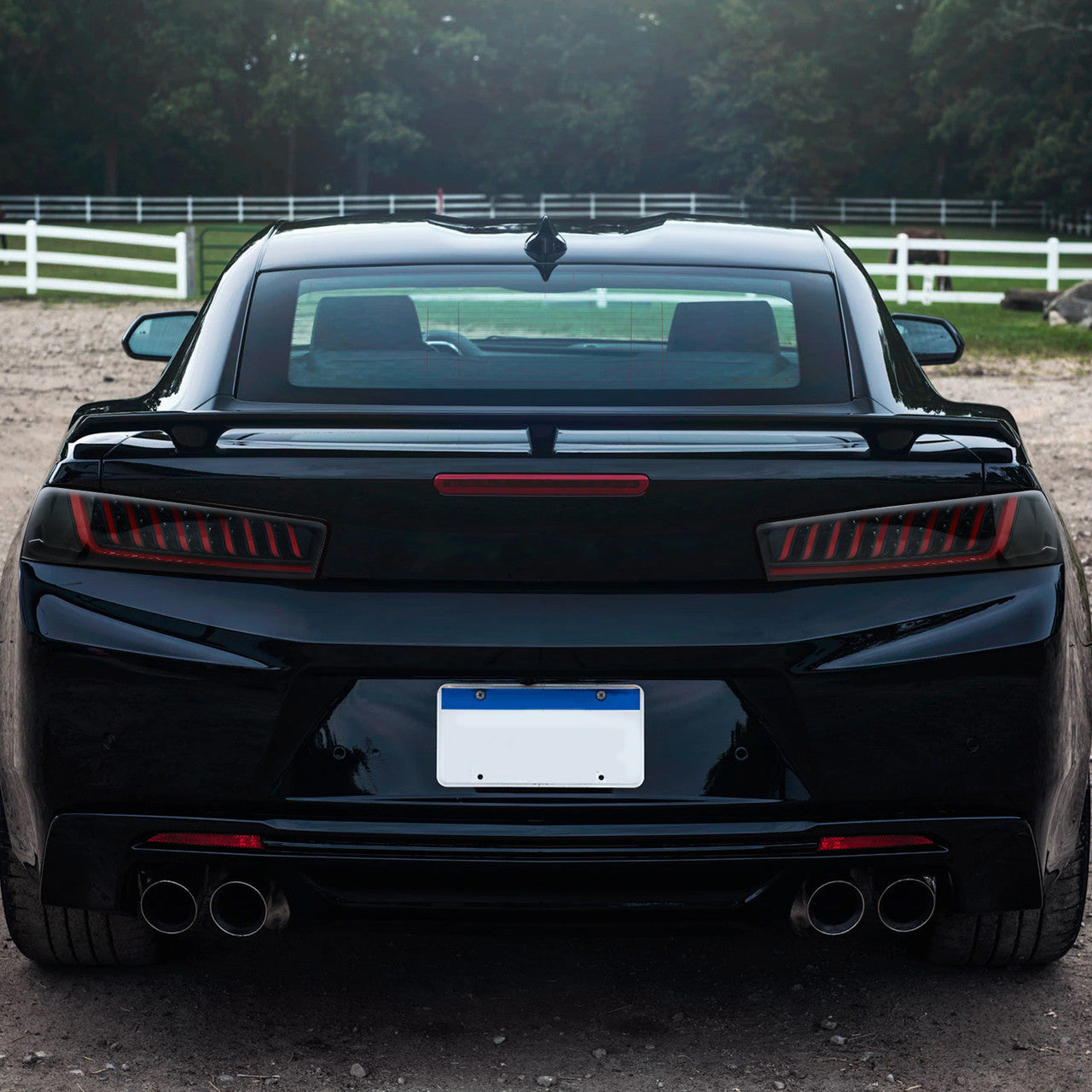 Spec-D 16-18 Chevrolet Camaro LED Red Bar Tail Lights Black