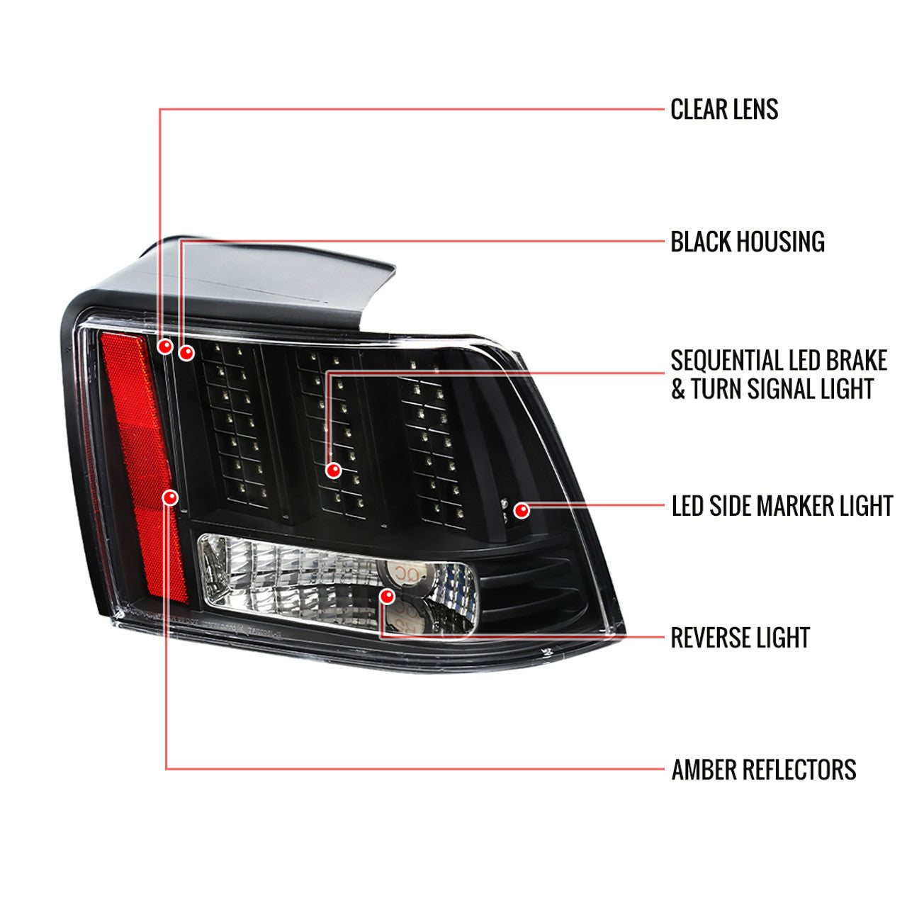 Spec-D 99-04 Ford Mustang LED Tail Lights Black