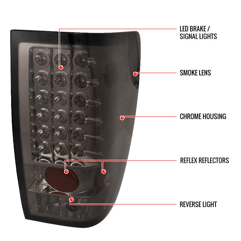 Spec-D 04-15 Nissan Titan LED Tail Lights Chrome/Red Smoked