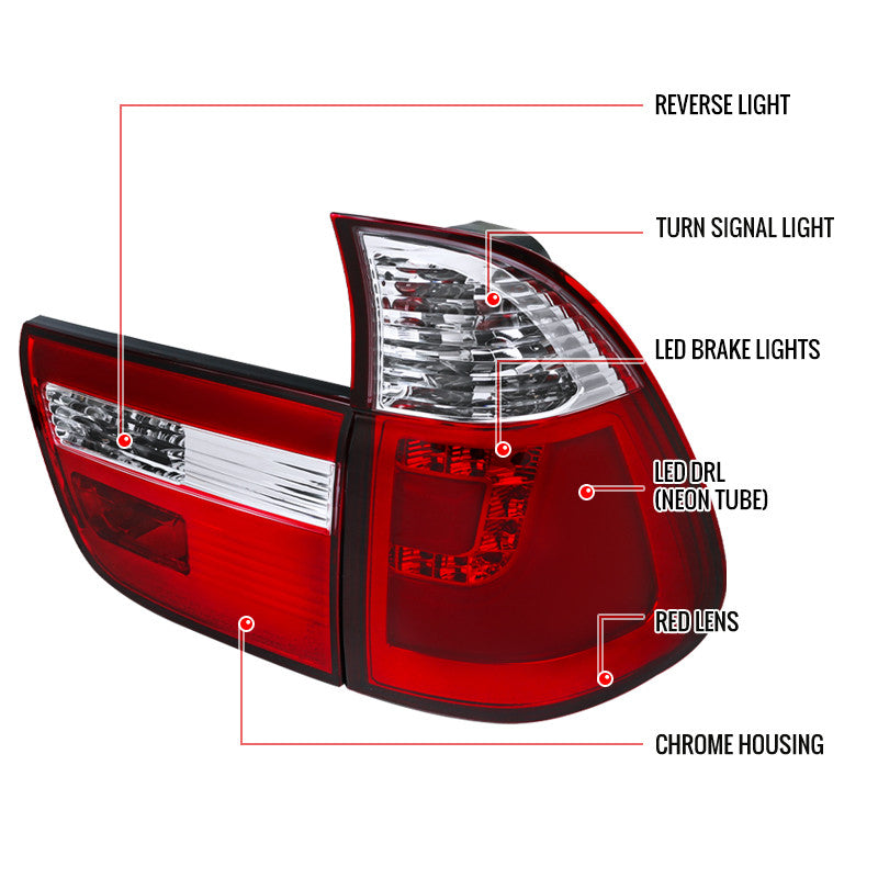 Spec-D 00-06 BMW X5 LED Tail Lights Red