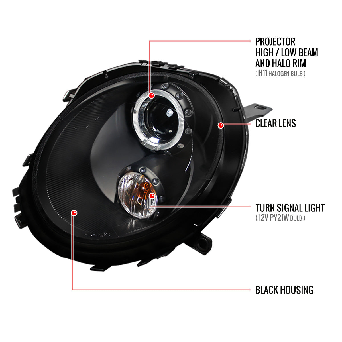 Spec-D 07-15 Mini Cooper Halo Projector Headlights Black