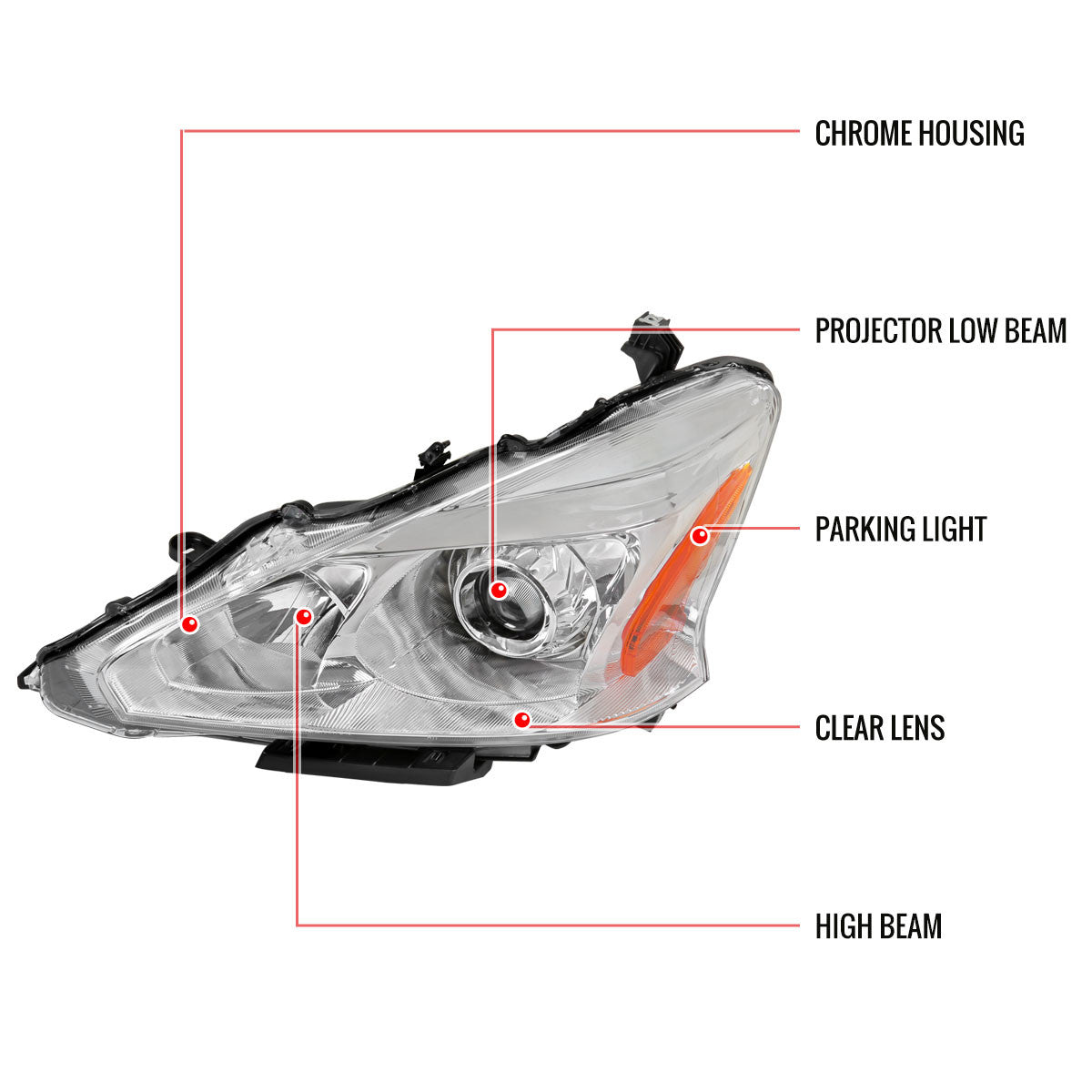 Spec-D 13-15 Nissan Altima Sedan Projector Headlights Chrome