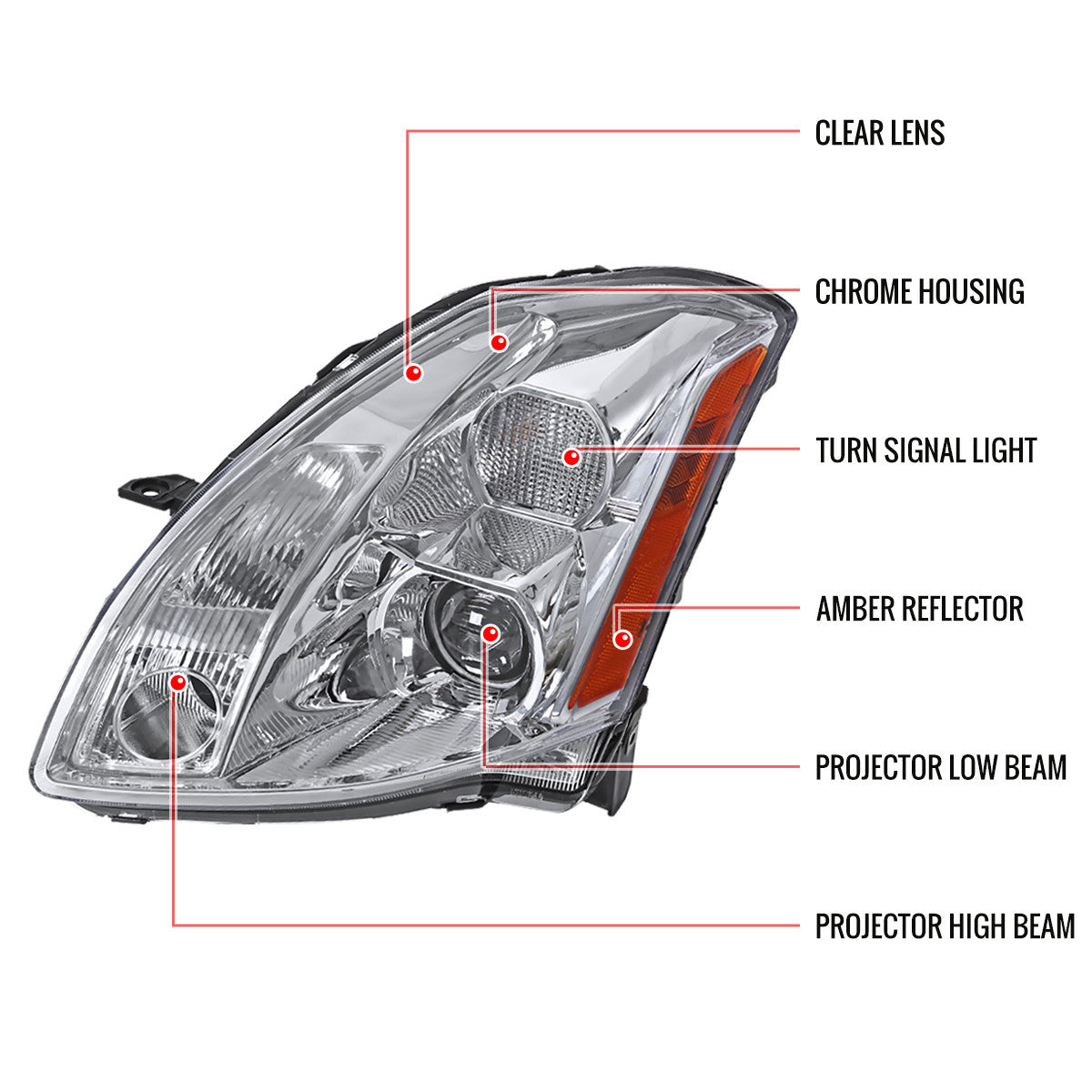 Spec-D 04-06 Nissan Maxima Projector Headlights Chrome