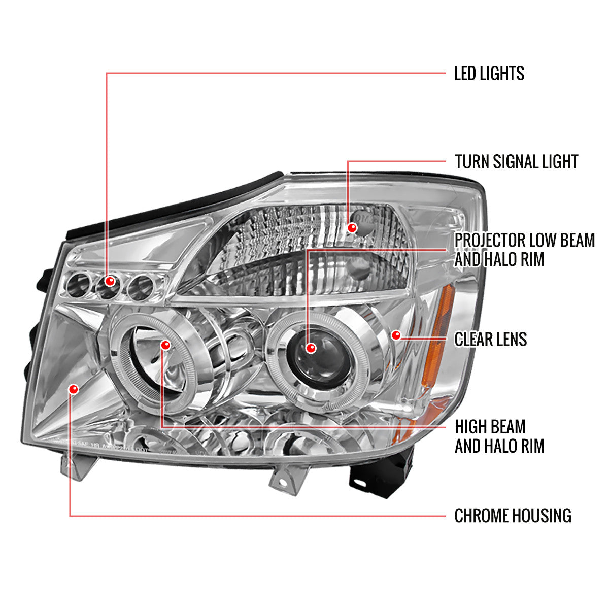 Spec-D 04-15 Nissan Titan Halo Projector Headlights Chrome