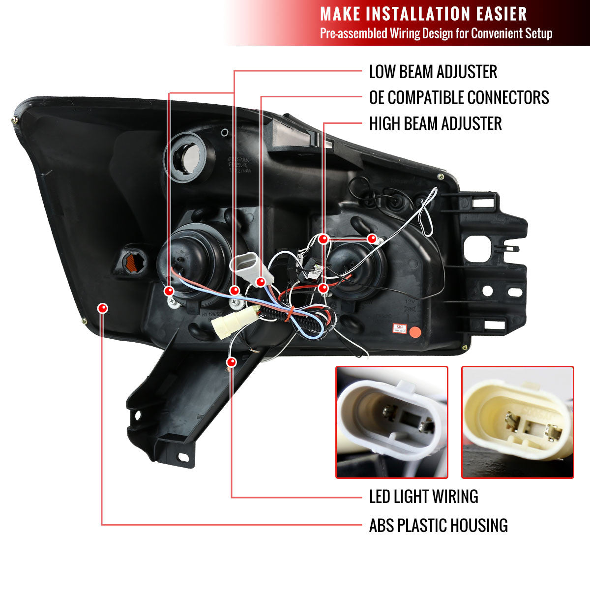Spec-D 04-15 Nissan Titan Halo Projector Headlights Black/Smoked