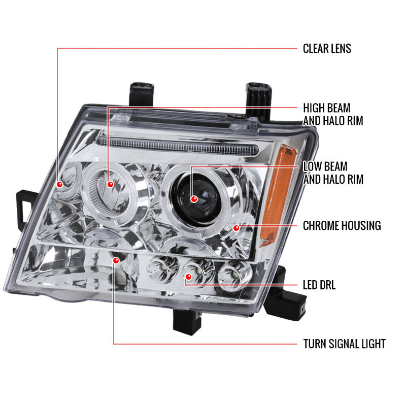 Spec-D 05-15 Nissan Xterra Halo Projector Headlights Chrome