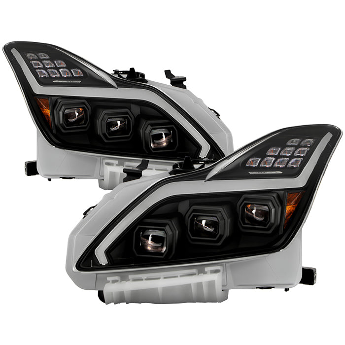 SPYDER 08-15 Infiniti G37 G37X Coupe Full LED Projector Headlights w/ Sequential Turn Signal - Black 9050473