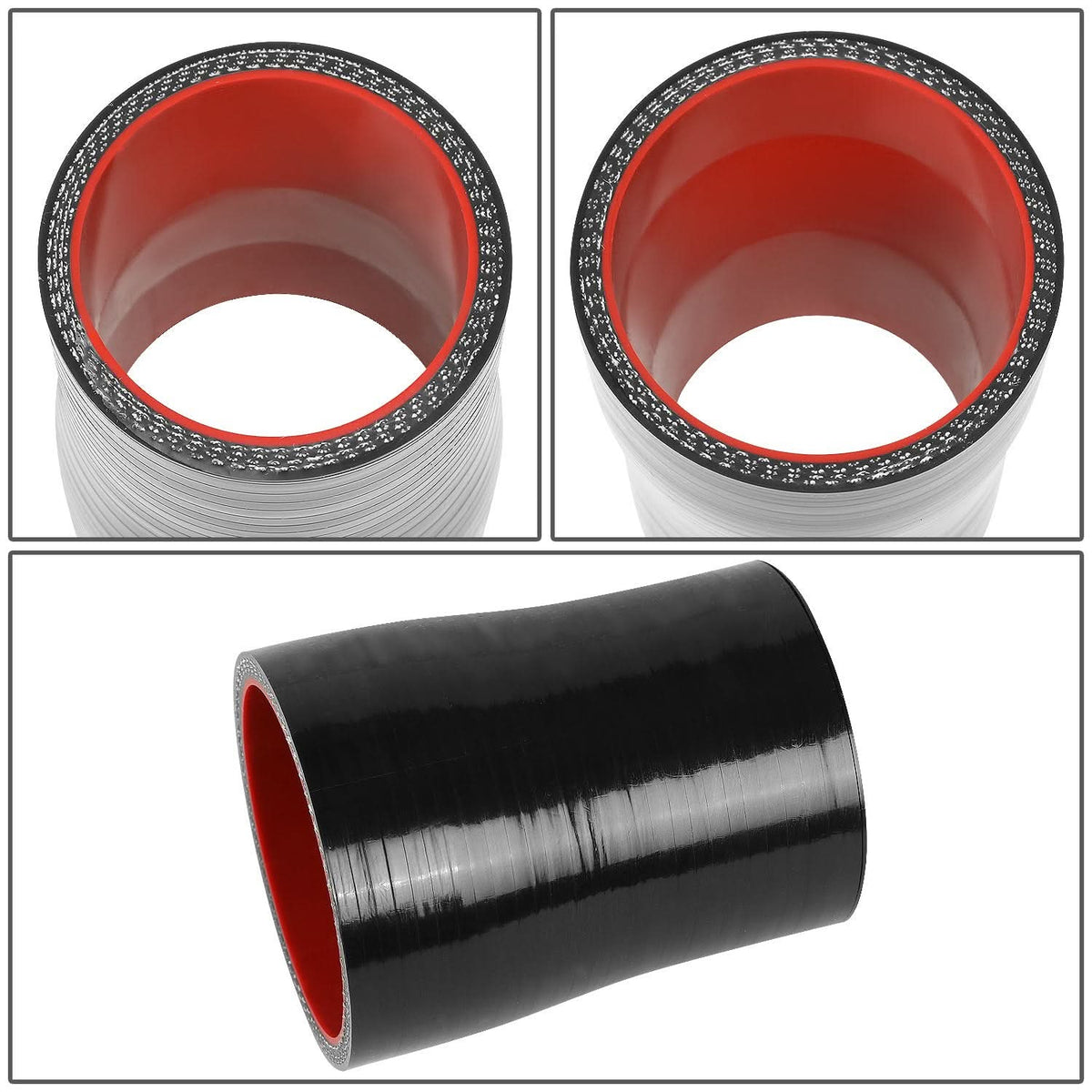 3-Ply Silicone Reducer Hose 1.75" to 2" Black/Red