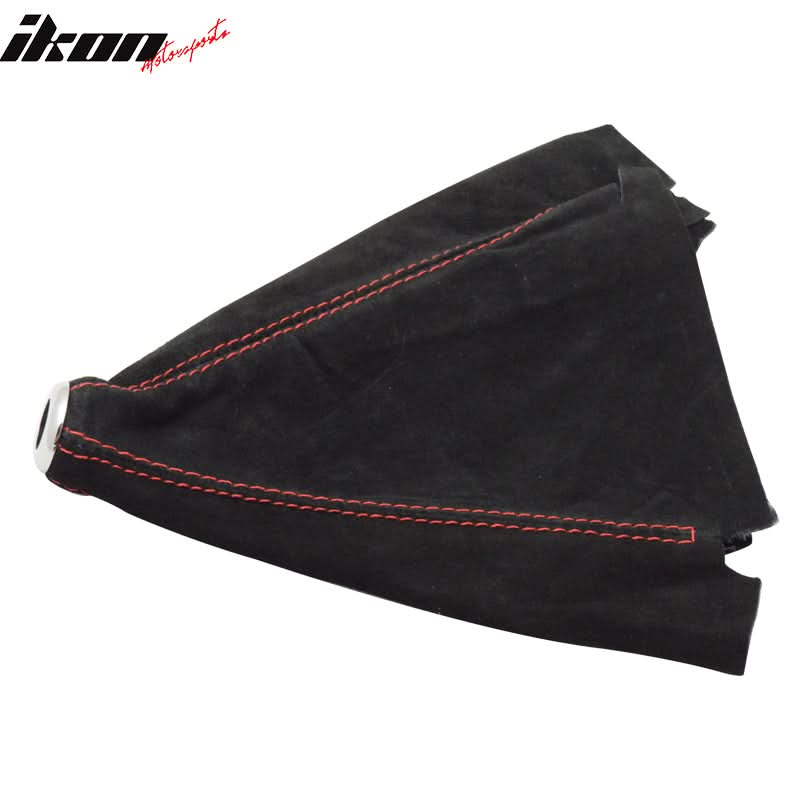 Universal JDM Black Red Stitch Suede Shift Cover Manual Leather