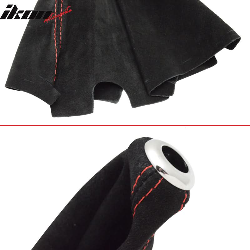 Universal JDM Black Red Stitch Suede Shift Cover Manual Leather