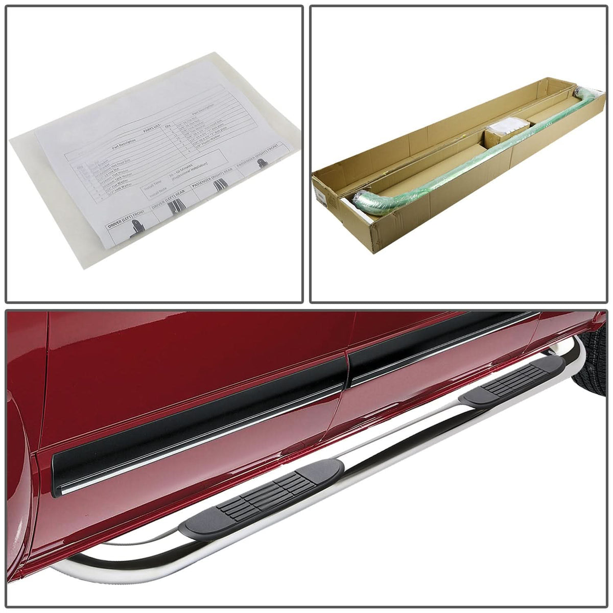 01-04 Toyota Tacoma Double Cab 3" Round Nerf Bars - Silver