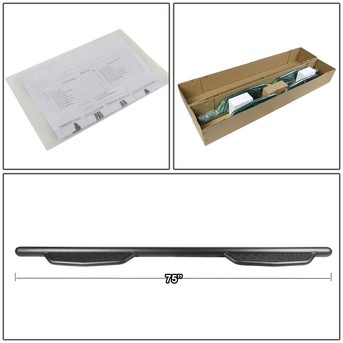 09-20 Dodge Ram 3" Round Extended Nerf Bar Step Bar - Matte Black