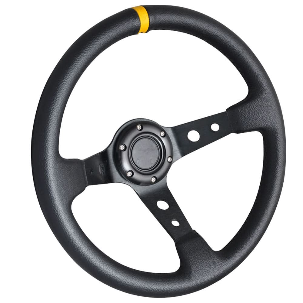 Universal 350MM Deep Dish 6 Hole Black Yellow Steering Wheel PVC