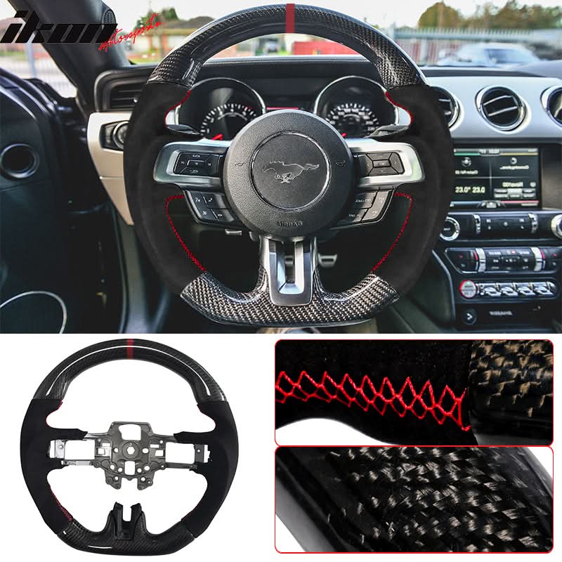 2015-2017Â Ford Mustang V3 Steering WheelMatte CF Synthetic Suede Red R