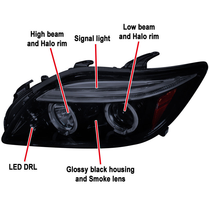 Spec-D 05-10 Scion Tc Dual Halo Projector Headlights Black/Smoked