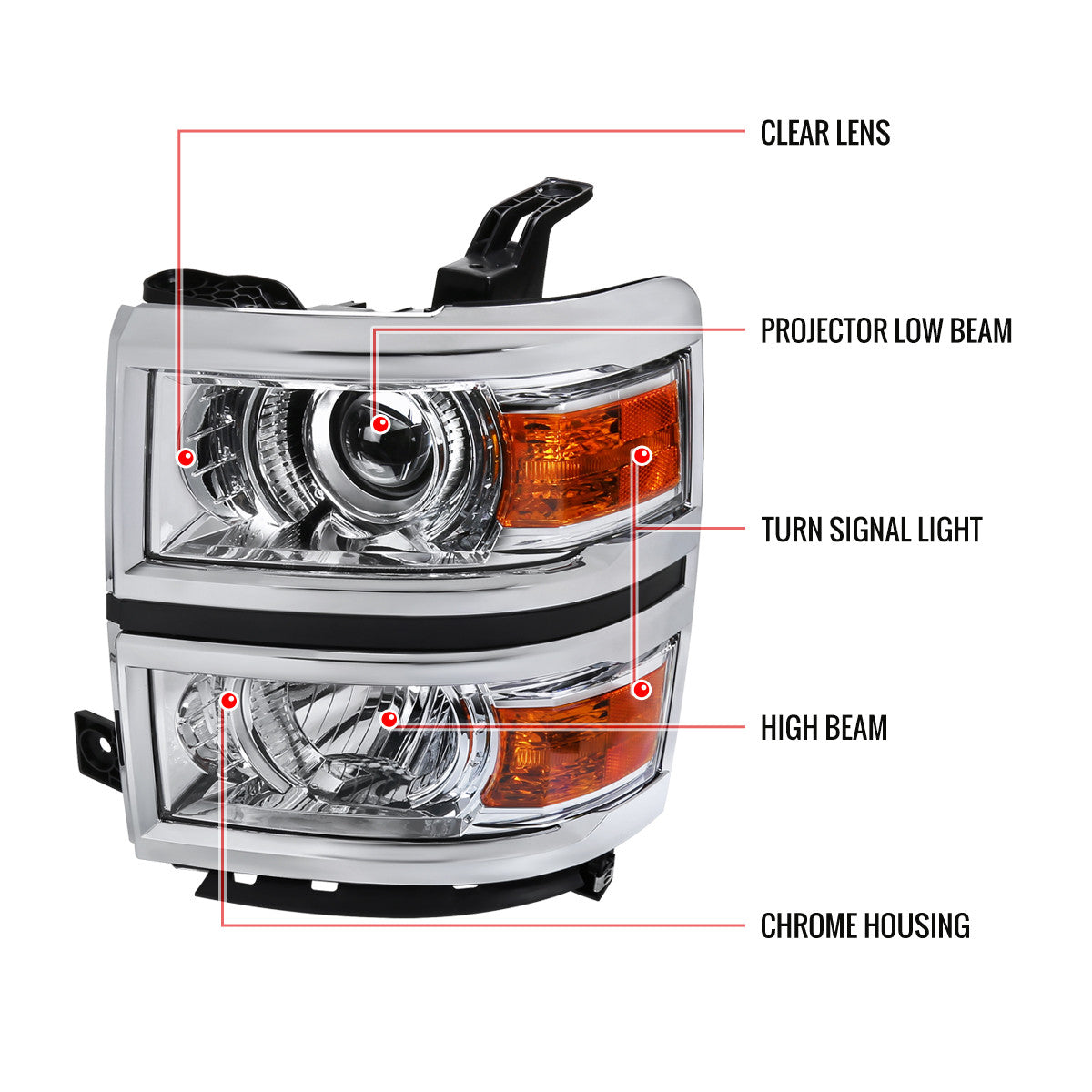 Spec-D 14-15 Silverado 1500 Projector Headlights Chrome/Clear
