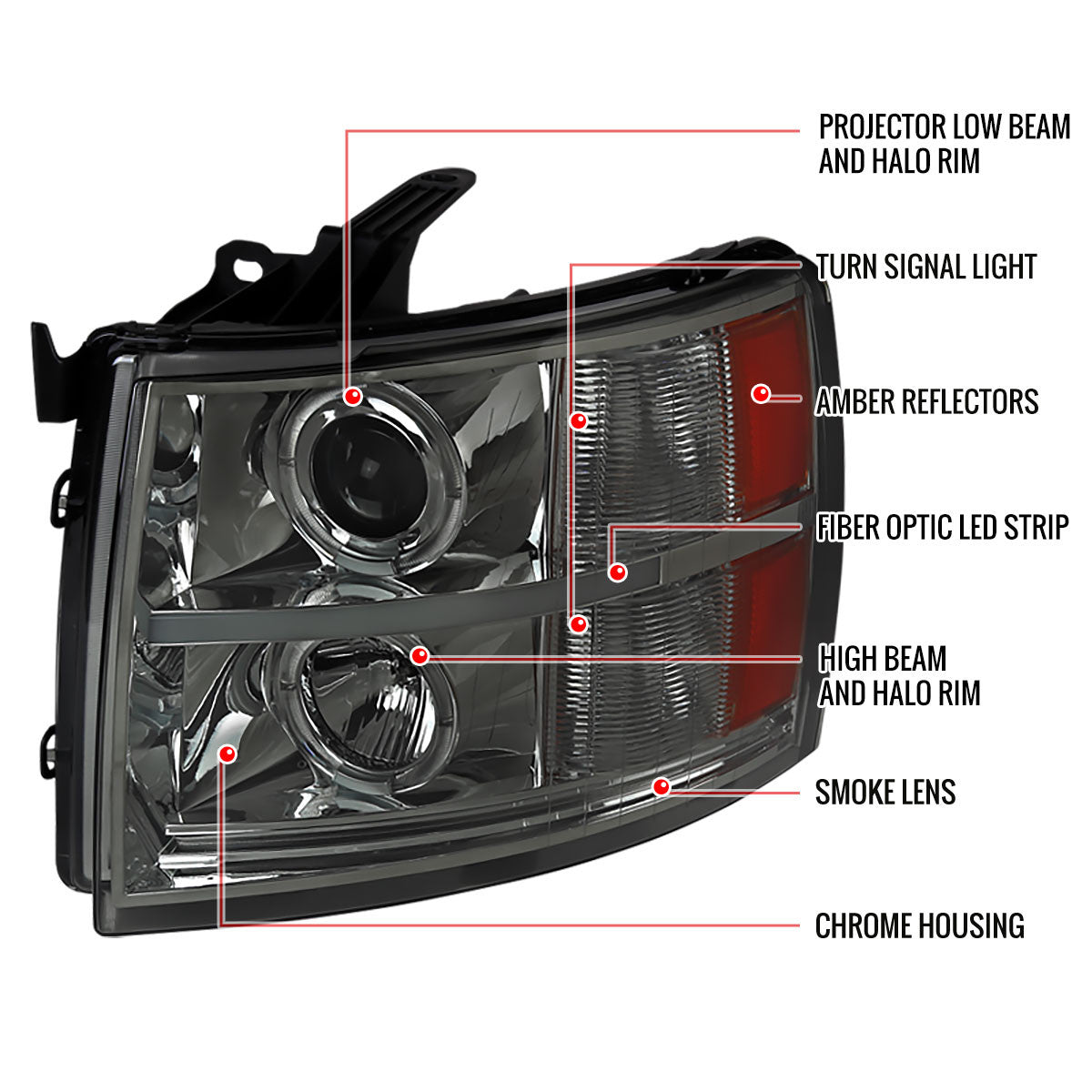 Spec-D 07-13 Silverado Dual Halo Projector Headlights Smoked