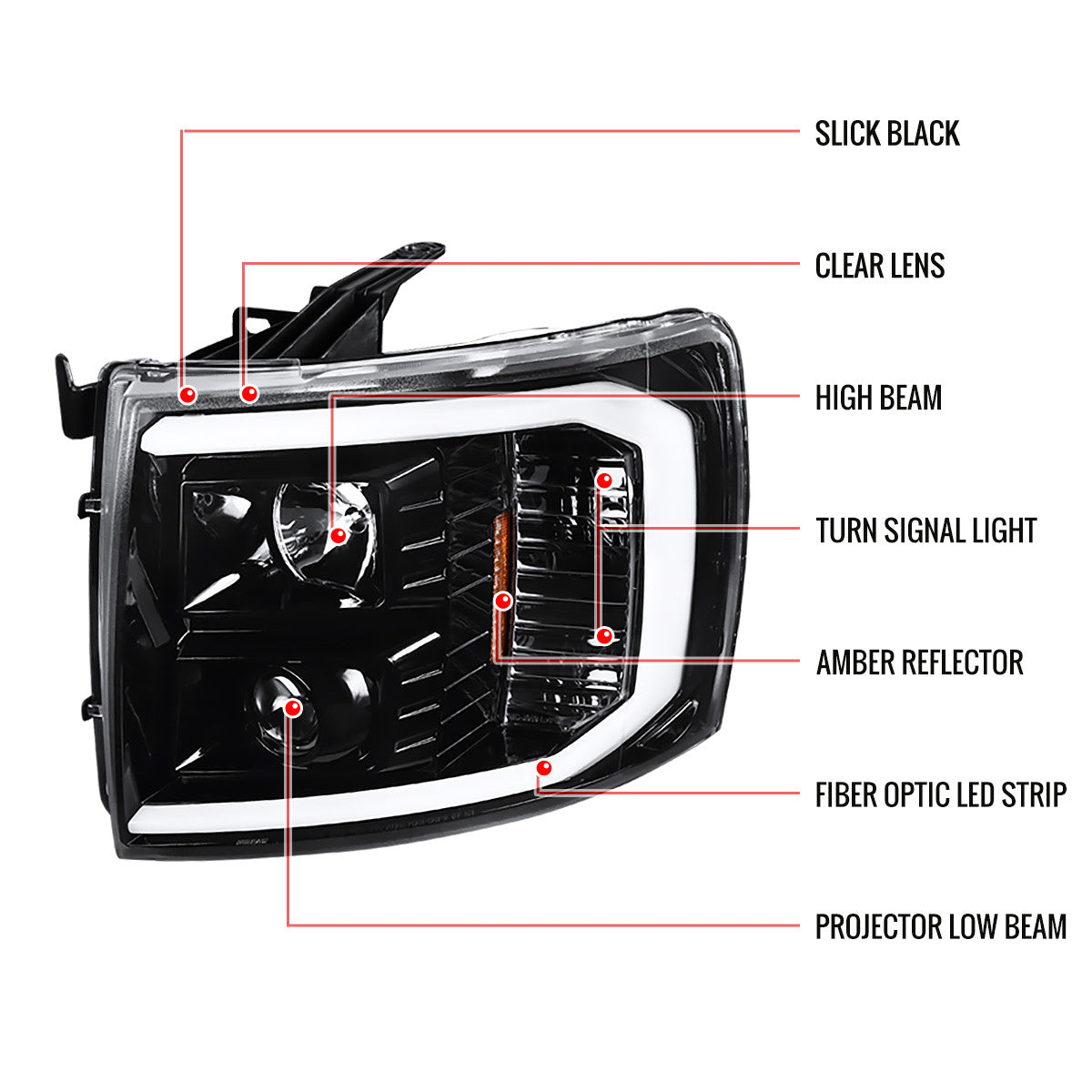 Spec-D 07-13 Silverado 2500HD/3500HD C-Bar Headlights Jet Black/Clear