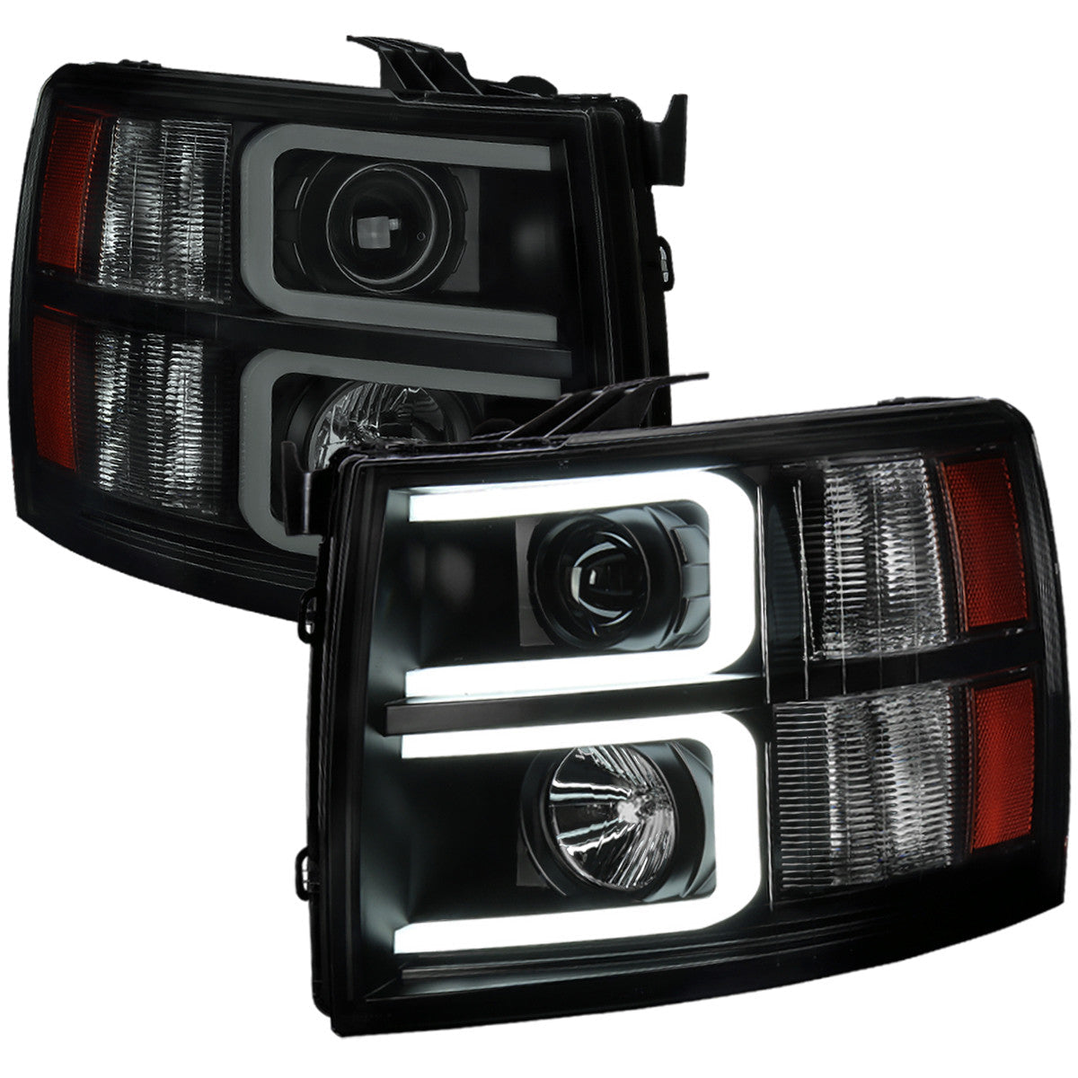 Spec-D 07-13 Chevy Silverado Projector Headlights LED Bar Smoked