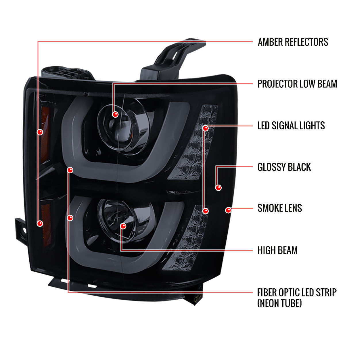 Spec-D 14-15 Silverado Projector Headlights U-Bar LED Black Smoke