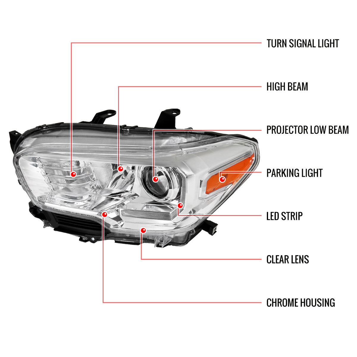Spec-D 16-23 Toyota Tacoma Projector Headlights LED Chrome