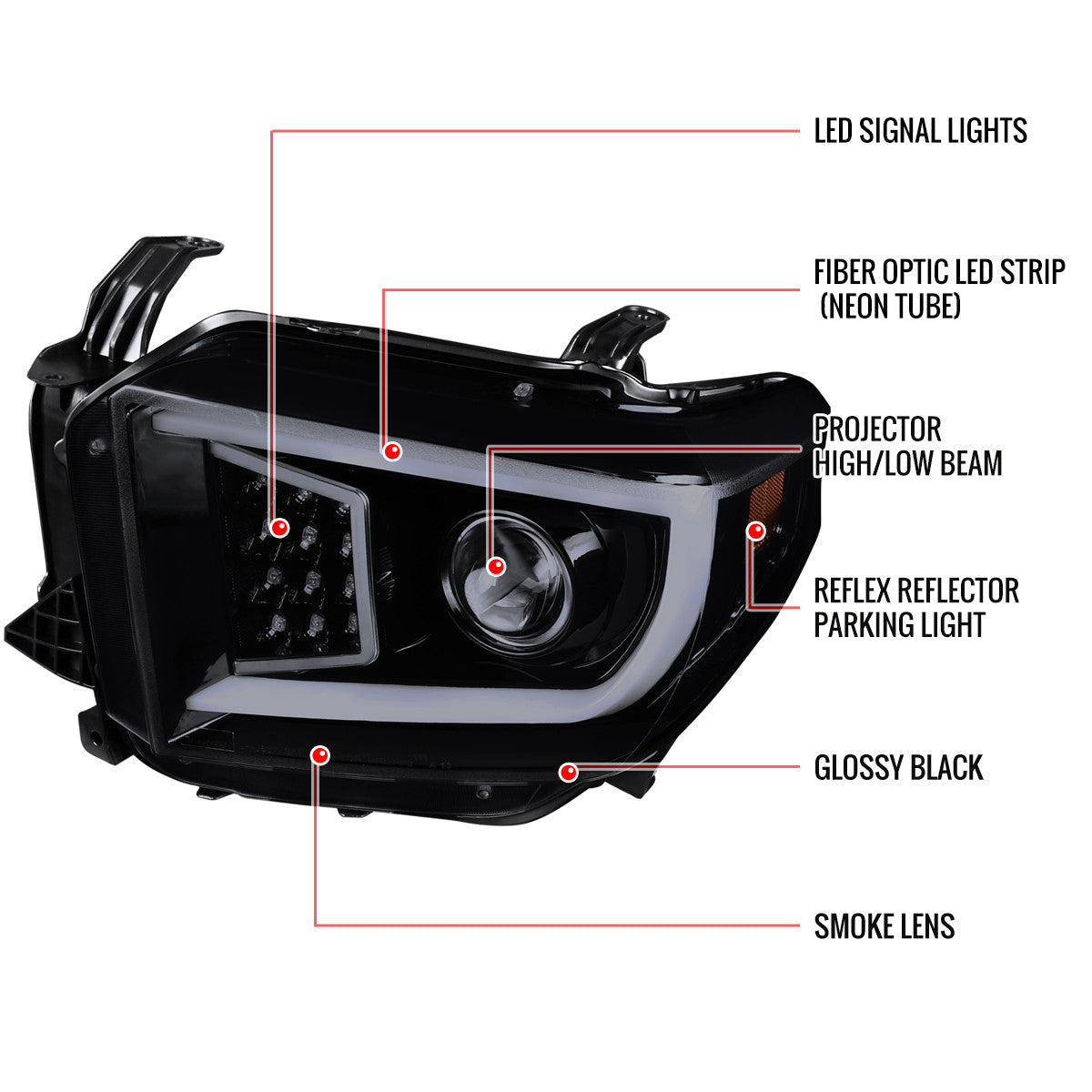 Spec-D 14-21 Tundra Projector Headlights LED C-Bar Black/Smoke