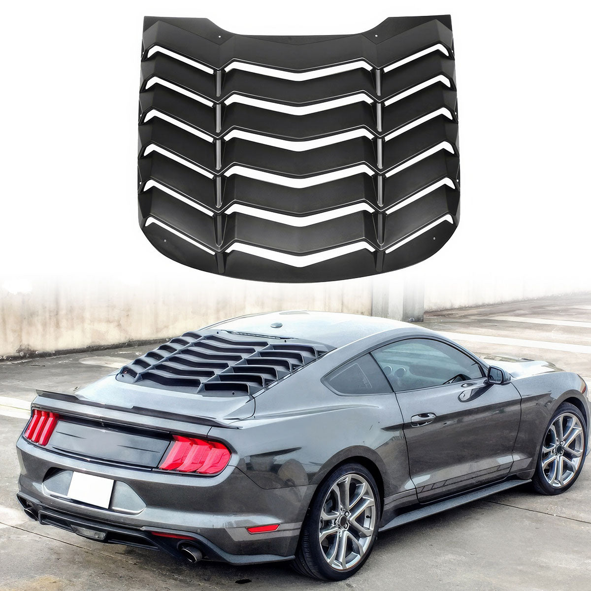 2015-2023Â Ford Mustang IKON Black Rear Window Louver Cover ABS