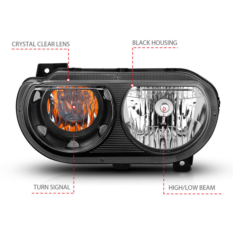 Anzo 2008-2014 Dodge Challenger Crystal Headlights Black