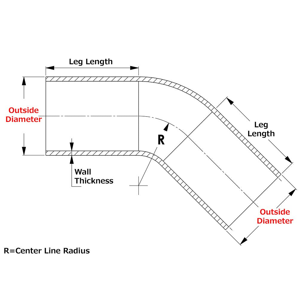 HPS Performance Products HPS 3-1/4" OD 45 Degree Bend 6061 Aluminum Elbow Pipe Tubing w/ 3-1/2" CLR
