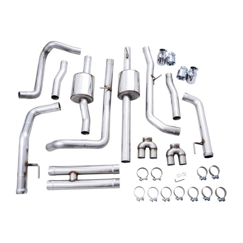 AWE Tuning 4th Gen GM 1500 6.2L 0FG Catback Split Rear Exit (w/ Bumper Cutouts) - Quad Chrome Tips