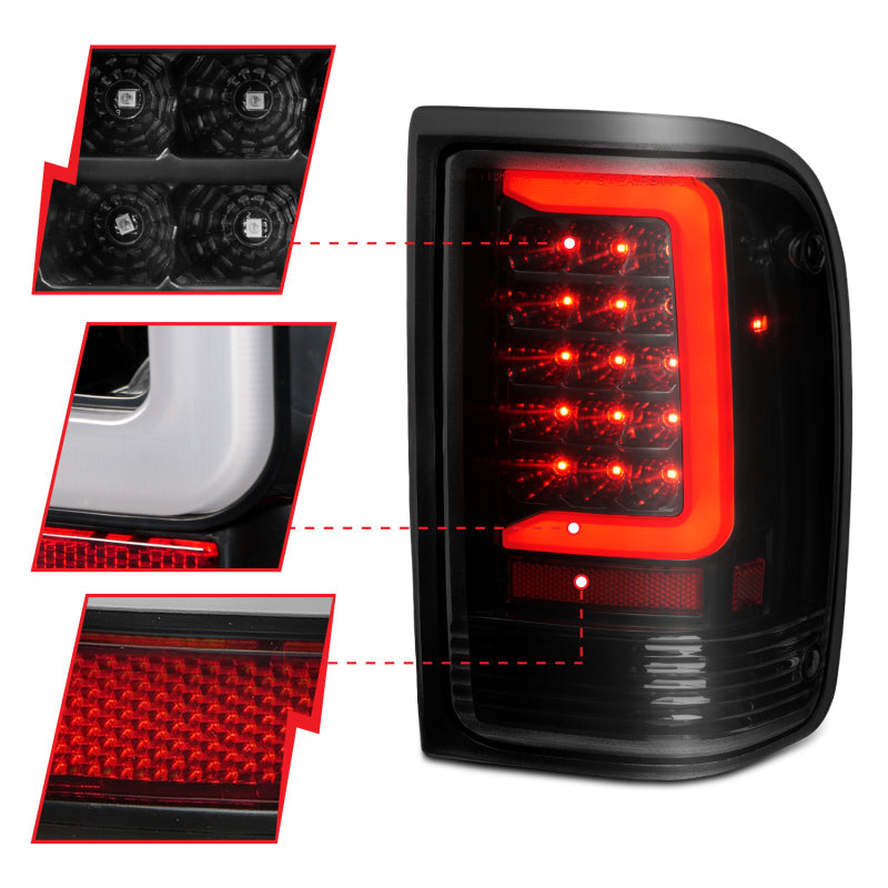 ANZO 1993-1997 Ford Ranger LED Tail Lights w/ Light Bar Black Housing Clear Lens 311360