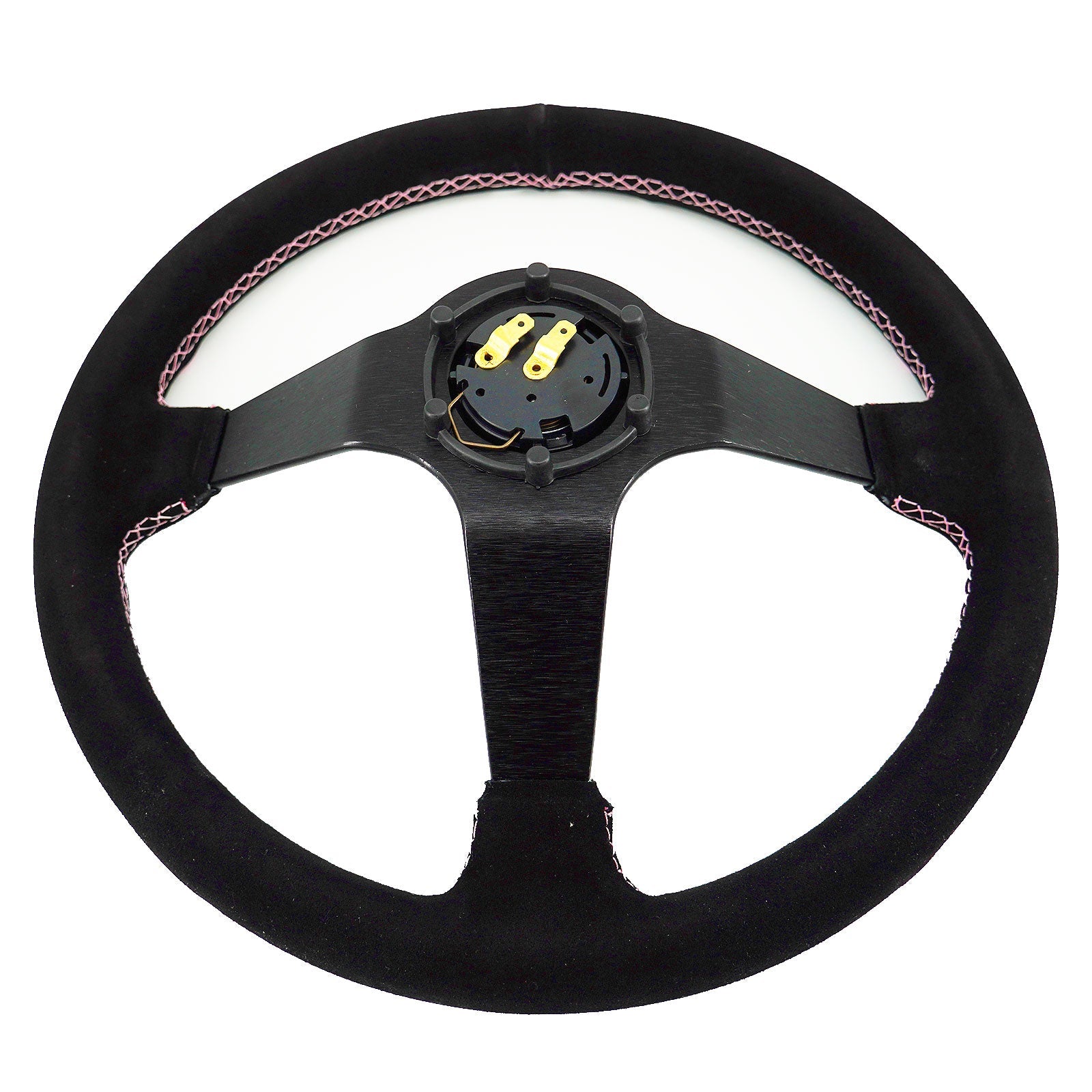 Heart Bliss Universal 350mm 3" Deep Dish 6-Bolt Steering Wheel Black Suede