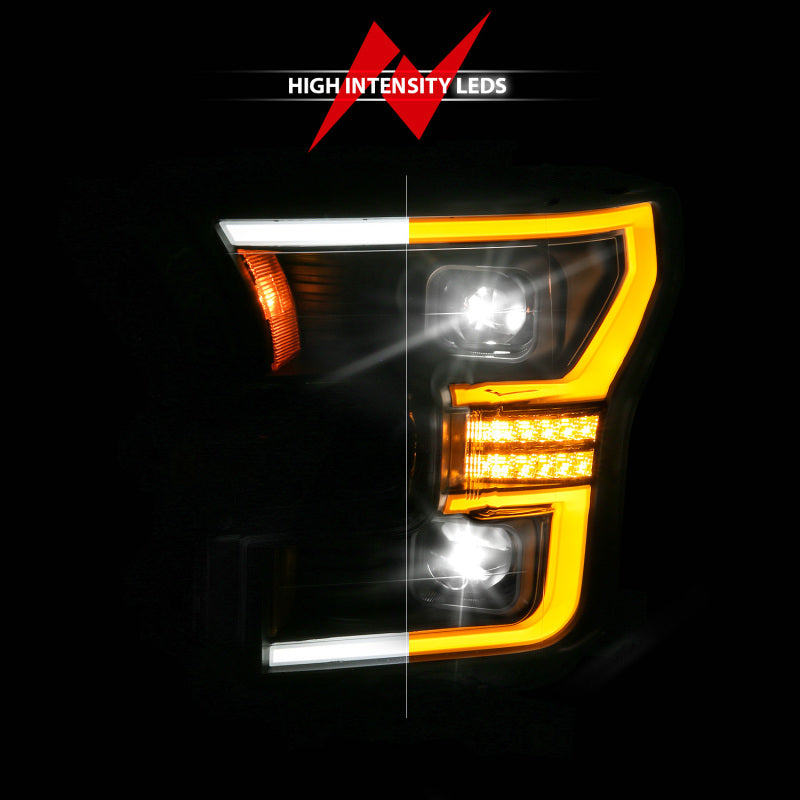 ANZO 15-17 Ford F-150 (Factory Halogen Model ONLY) Full LED Proj Headlights Init/SeqSig Black- Pair 111630A
