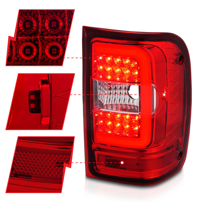 ANZO 2001-2011 Ford Ranger LED Tail Lights w/ Light Bar Chrome Housing Red/Clear Lens 311393