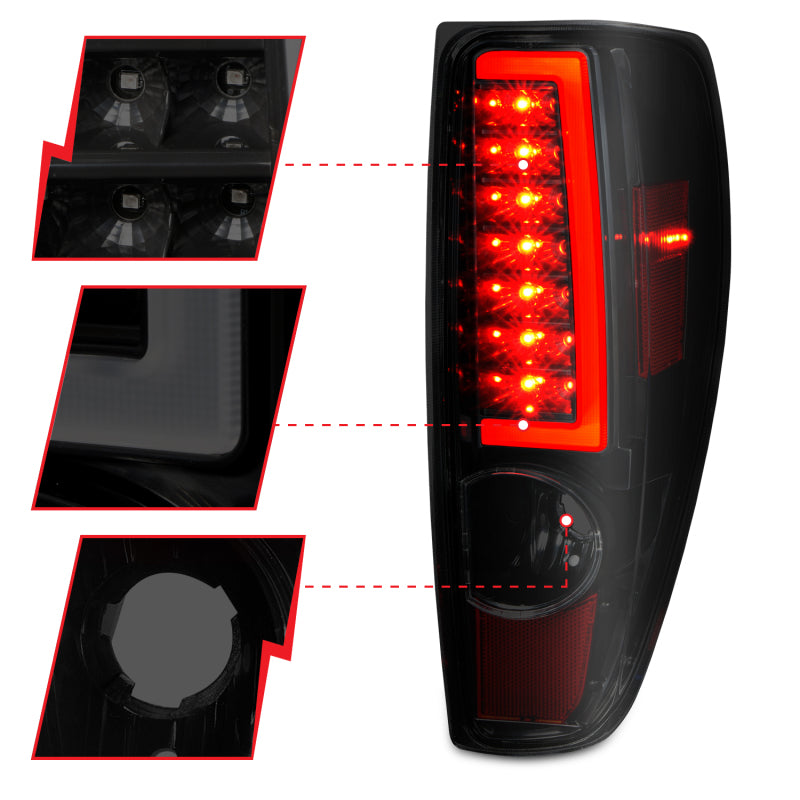 ANZO 2004-2012 Chevrolet Colorado/ GMC Canyon LED Tail Lights w/ Light Bar Black Housing Smoke Lens 311383