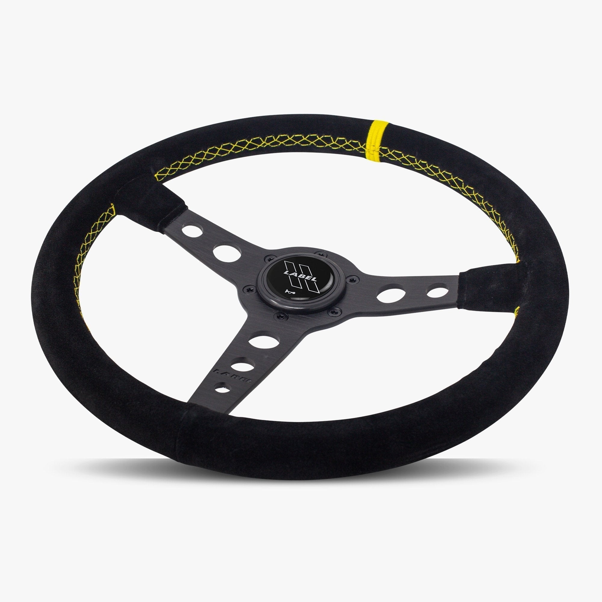 The Daytona | Black Alcantara Suede | Black Spoke | Yellow Stitch