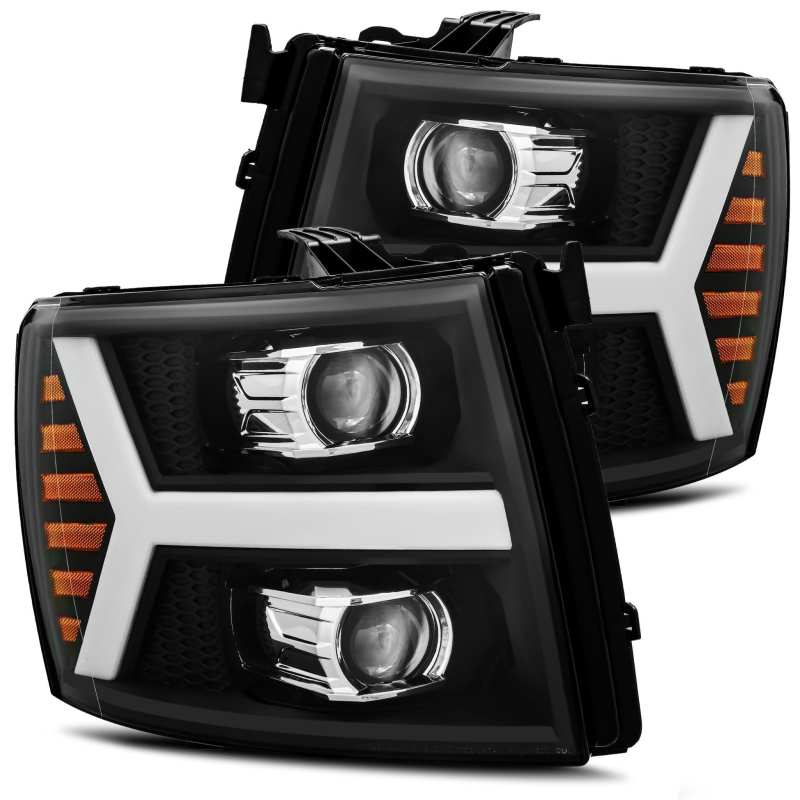AlphaRex 07-13 Chevrolet Silverado PRO-Series Halogen Projector Headlights Black