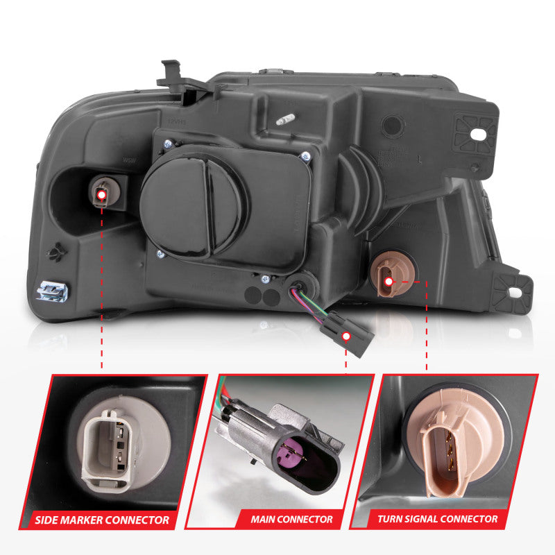 ANZO 2004-2008 Ford F-150 Projector Headlights w/ Light Bar Black Housing 111541