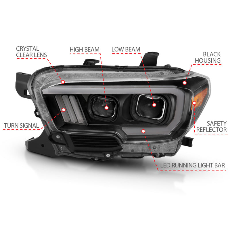 Anzo 16-17 Toyota Tacoma Projector Headlights w/ Plank Style Design