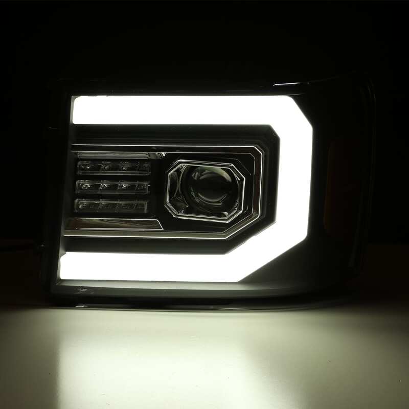AlphaRex 07-13 GMC Sierra 1500 (No Clsc) LUXX-Series LED Proj HL Jet Blk w/Actv Lgt & Seq.Sig / DRL 880097 *Discontinued